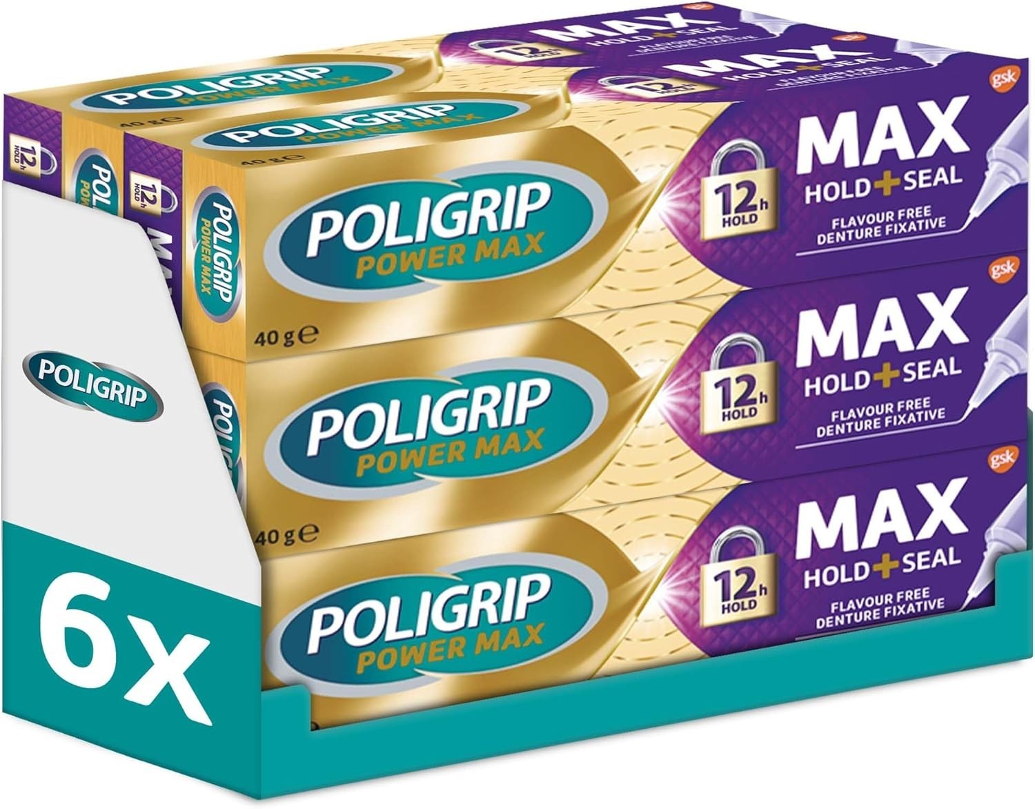 Poligrip Denture Adhesive Max Seal Fixative Cream 40g Pack of 6 Secure Fit by Poligrip