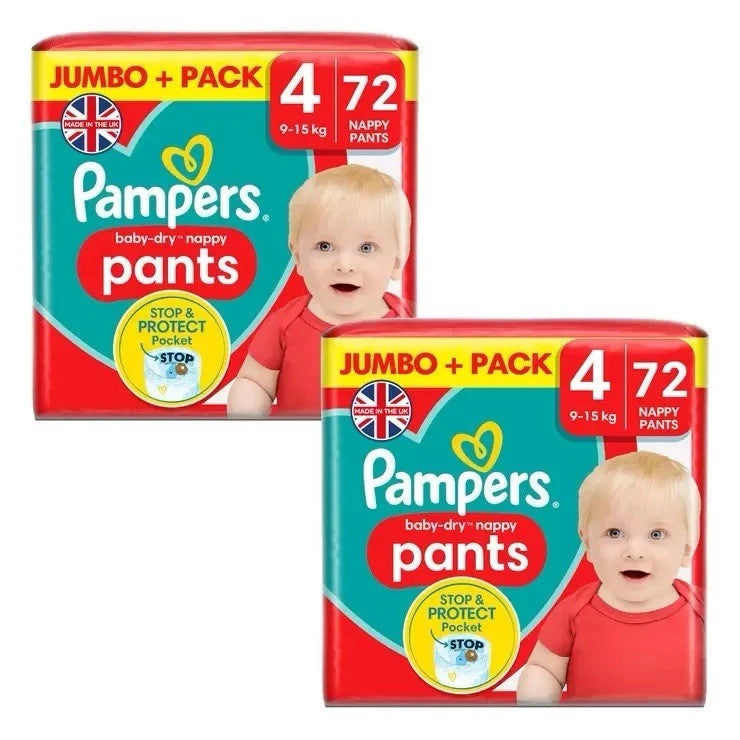Pampers Baby Dry Nappy Pants Size 4, 9-15kg, Jumbo+ Pack 2x72 Disposable Diapers by Pampers
