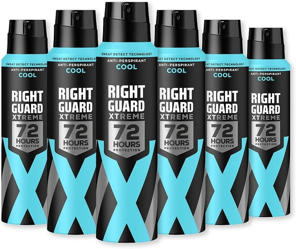 Right Guard Men’s Deodorant Xtreme Cool Anti-Perspirant Spray 150ml 6 Pack