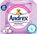 Andrex Gentle Clean Flushable Washlets Wipes | Pack of 3 or 12 | Fragrance Free by Andrex