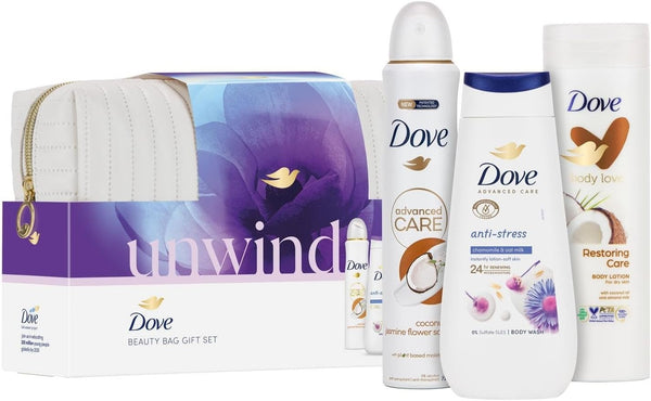 Dove Unwind Gift Set For Her Body Wash Lotion Deodorant Bag
