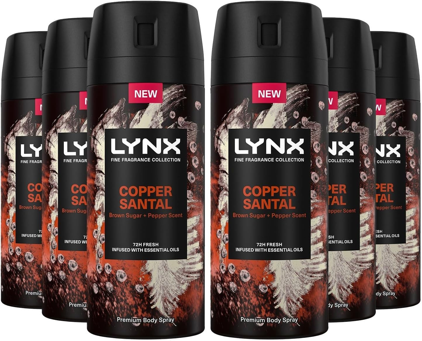 Lynx Fine Fragrance Copper Santal Body Spray 150ml Pack of 6 | 72H Fresh by Lynx