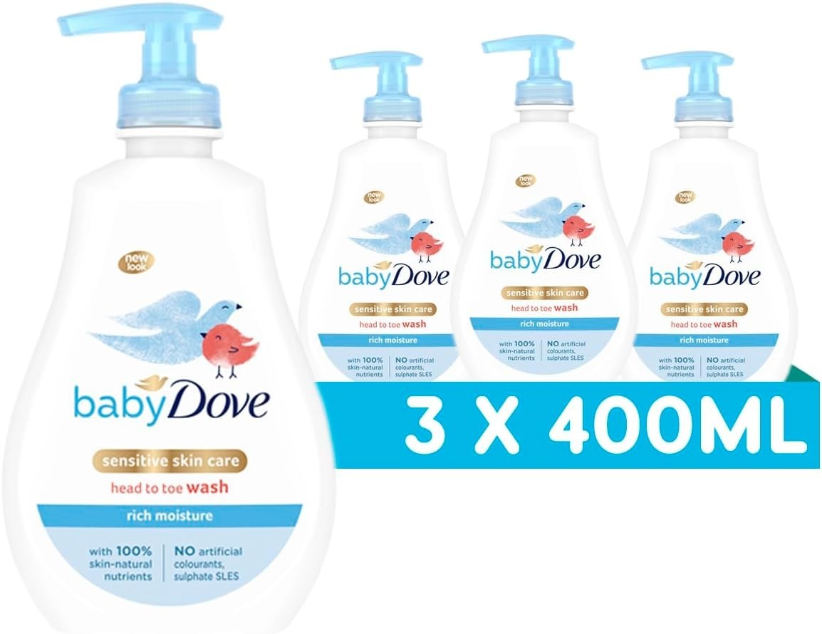 Baby Dove Rich Moisture Head to Toe Wash 400ml x3 | Gentle Newborn Body & Hair by Baby Dove