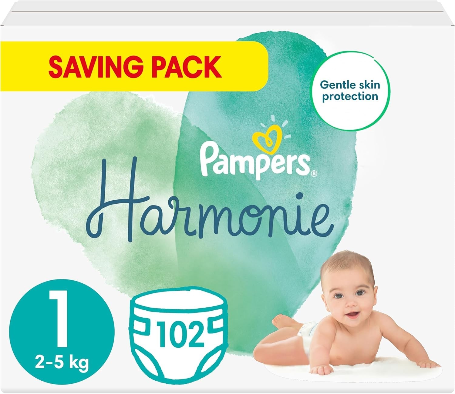 Pampers Harmonie Nappies Size 1 (2-5kg) 102 Pack | Newborn Baby Essentials by Pampers