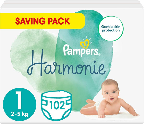 Pampers Harmonie Nappies Size 1 (2-5kg) 102 Pack | Newborn Baby Essentials