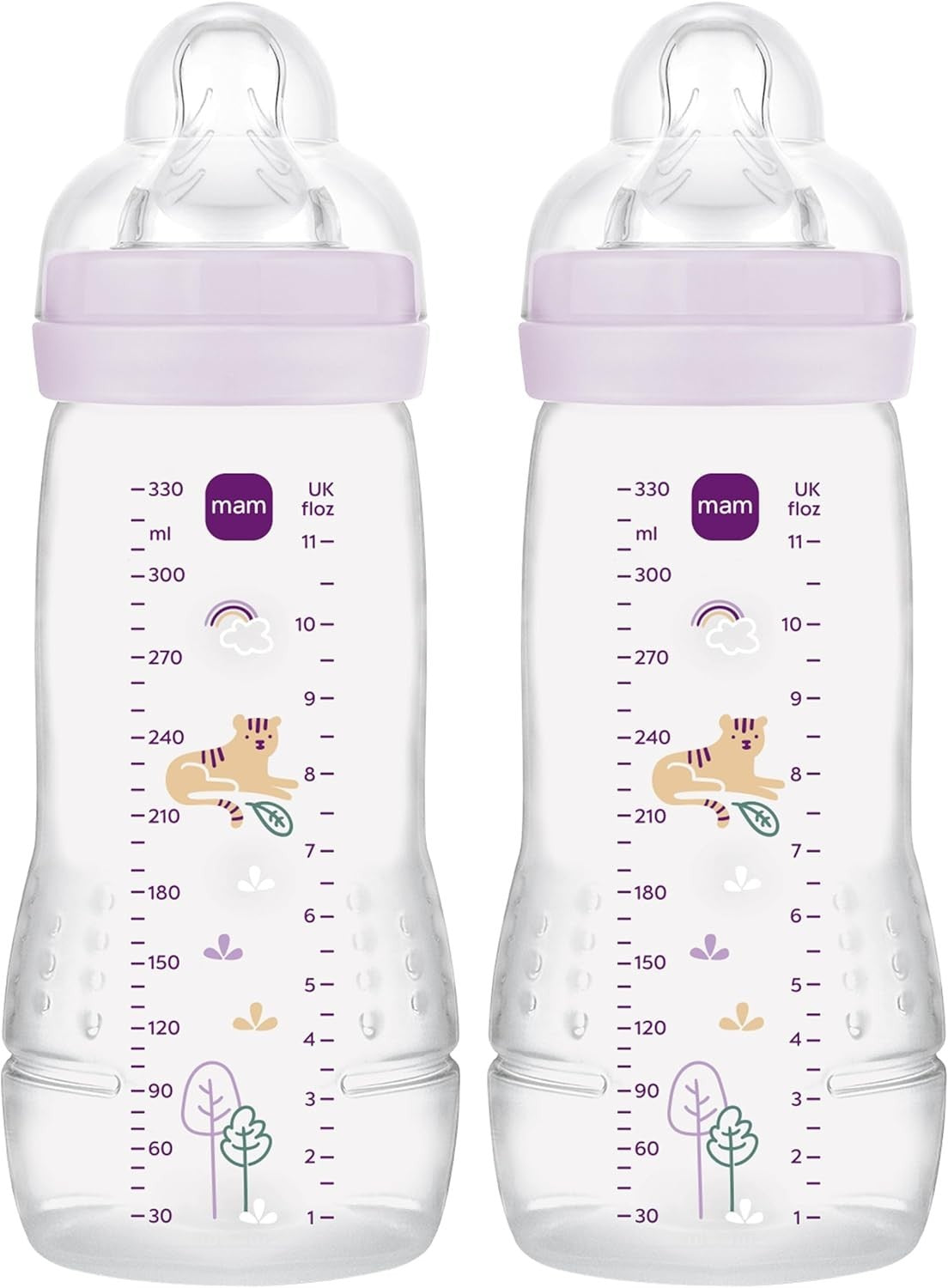 MAM Easy Active Bottles 330ml 2 Pack | Fast Flow Teats Size 3 | Lilac BPA Free by MAM