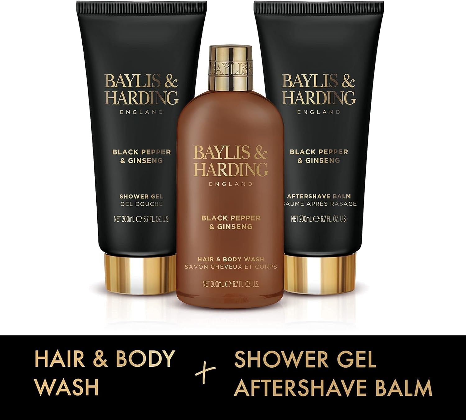 Baylis & Harding Men’s Black Pepper & Ginseng Bathing Trio Gift Set | Vegan by Baylis & Harding