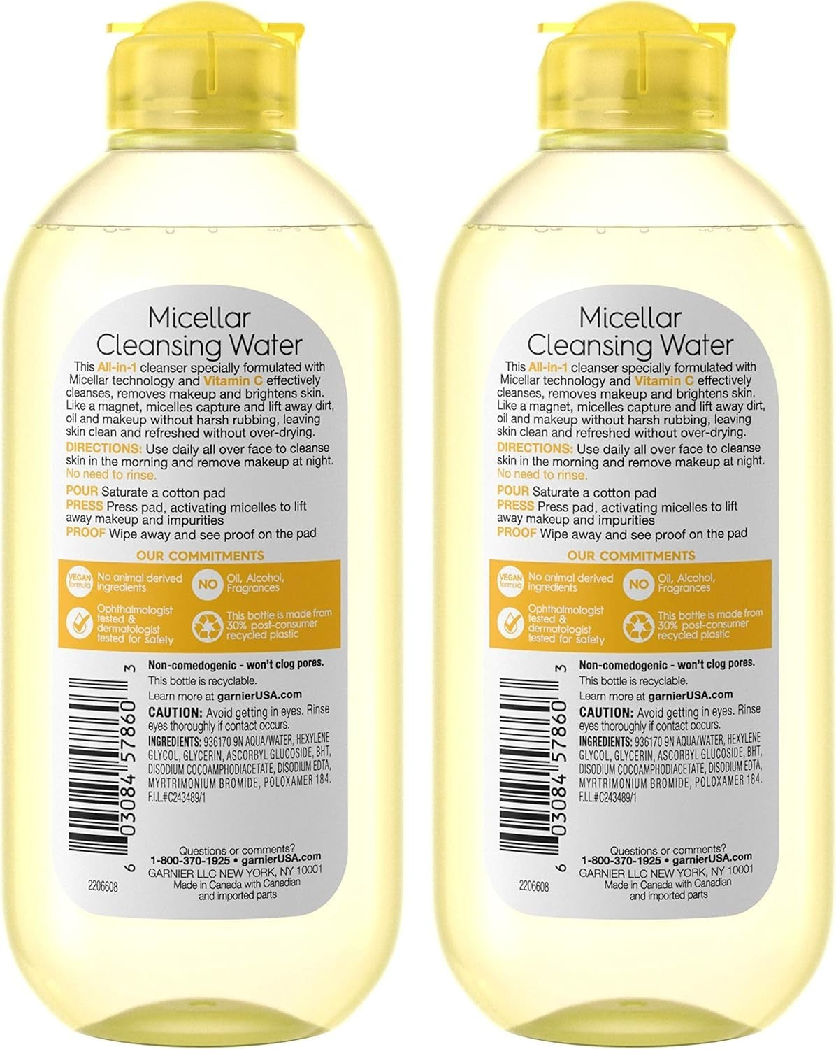 Garnier Micellar Cleansing Water Vitamin C 400ml x2 | Makeup Remover & Cleanser by Garnier