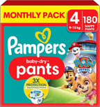 Pampers Baby-Dry Nappy Pants Size 4 Paw Patrol 180 Nappies 9–15kg Leak Guard by Pampers