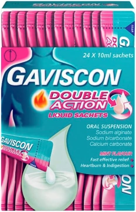 Gaviscon Double Action Mint Sachets 10ml x24, Pack of 48 for Heartburn Relief by Gaviscon