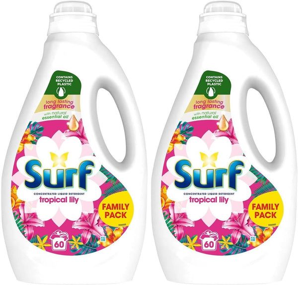 Surf Tropical Lily Liquid Detergent 1.62L x2 60 Washes Each, Long Lasting Fresh