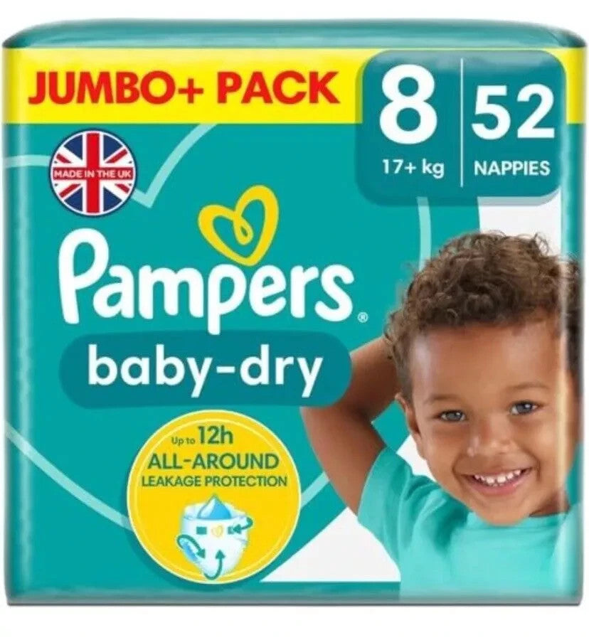Pampers Baby-Dry Nappy Size 8 17kg+ Jumbo+ Pack 12hr Leak Protection by Pampers
