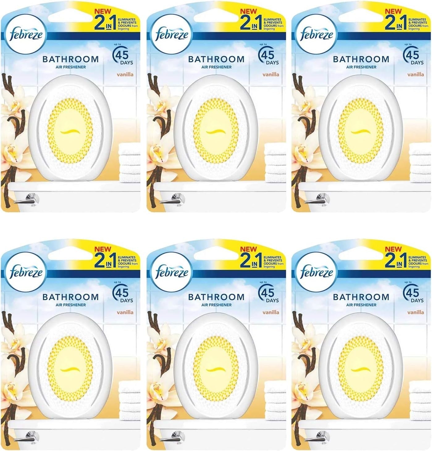 6x Febreze 2in1 Bathroom Small Spaces Air Freshener 7.5ml Vanilla Cookie by Febreze