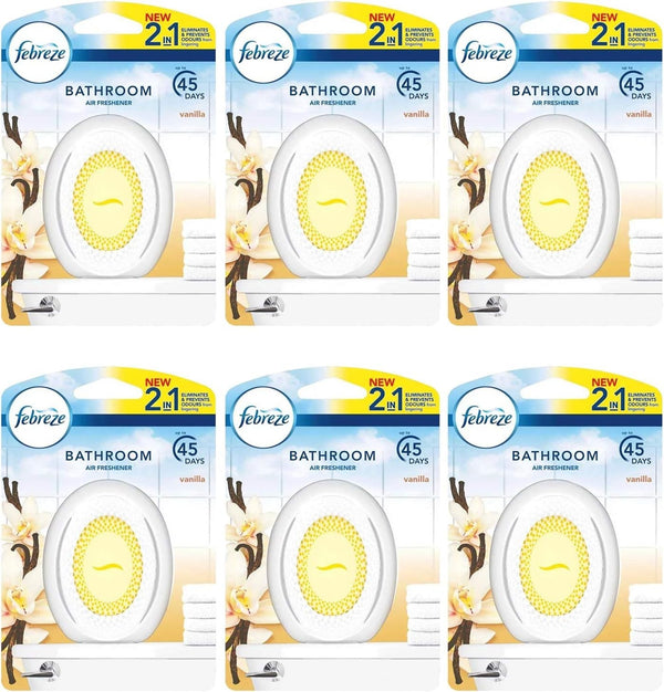 Febreze Air Freshener – 6x 7.5ml Gel 2in1 Bathroom Deodorizer With Vanilla Cookie Scent