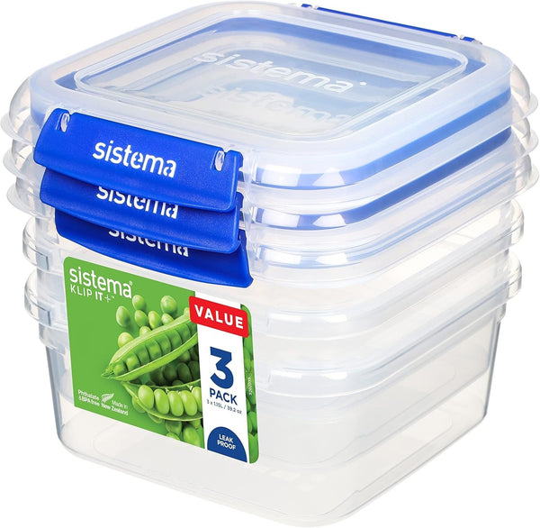 Sistema Food Storage Containers 1.15L 3 Pack BPA Free Airtight Clear