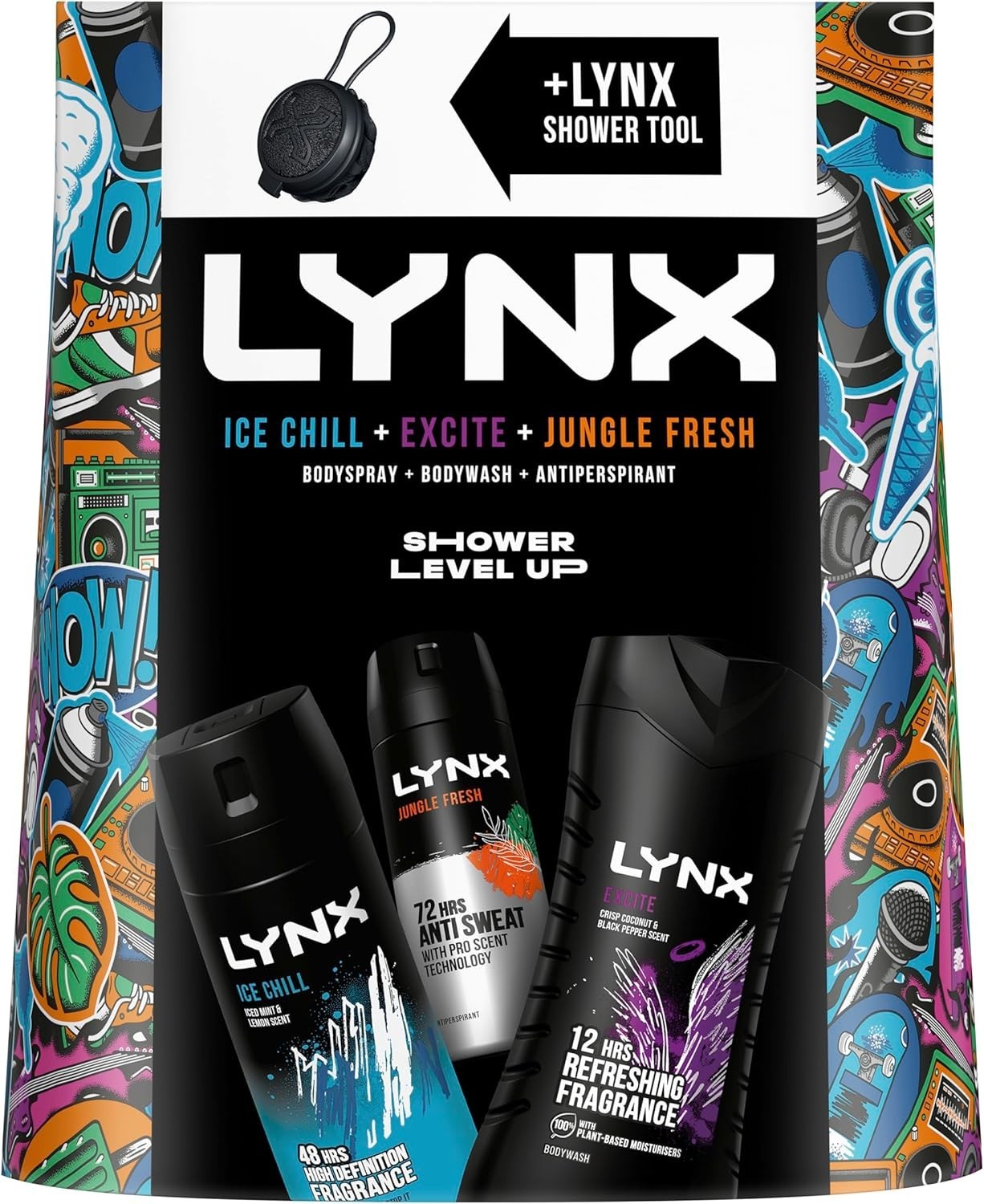 Lynx Shower Level Up 3-Piece Gift Set for Men Body Wash, Deodorant & Tool by Lynx