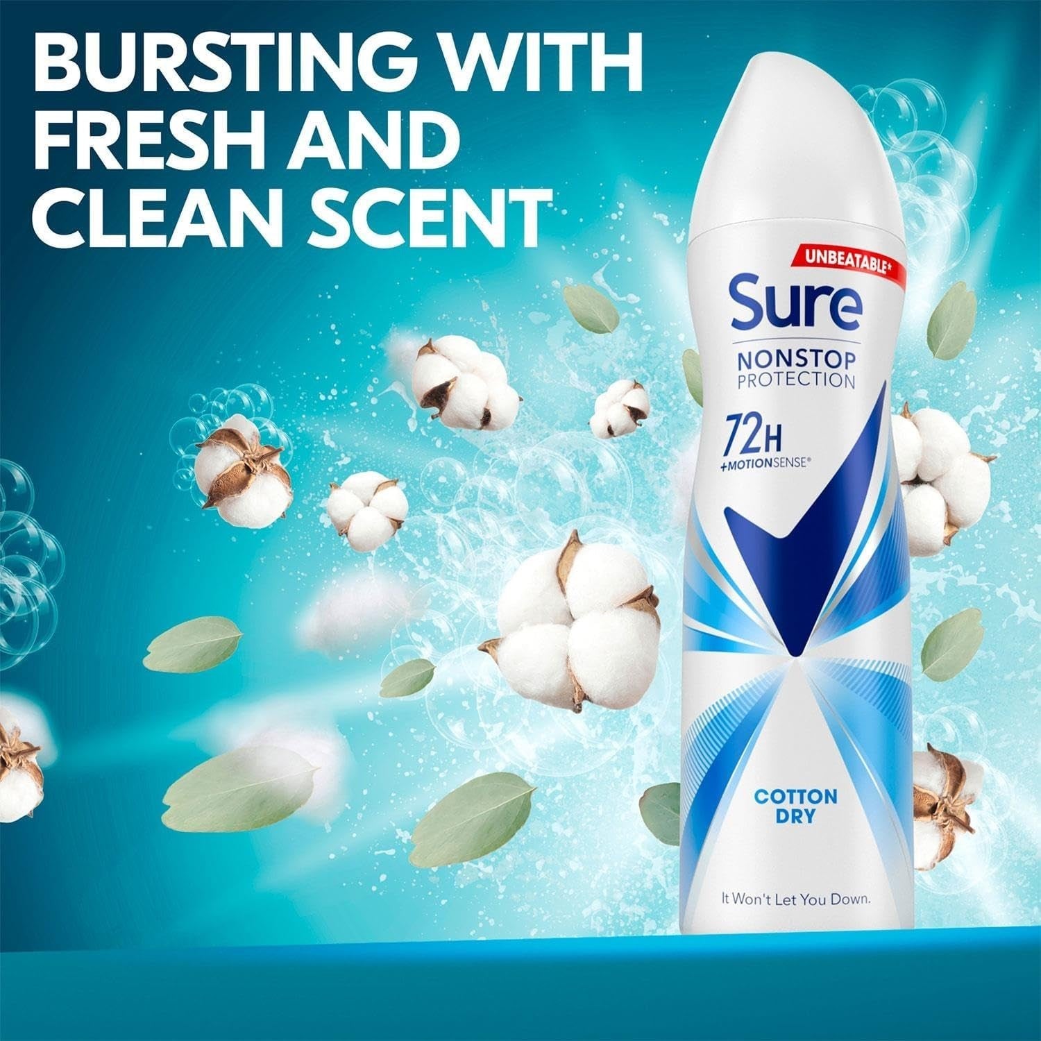 Sure Antiperspirant 72H Cotton Dry Body Spray 250ml | Alcohol-Free | Pack of 12 by SURE