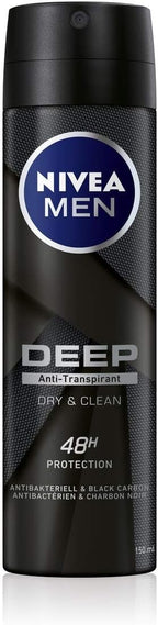 NIVEA MEN DEEP Antiperspirant Deodorant Spray 150ml x6 – Long Lasting Freshness by Nivea Men