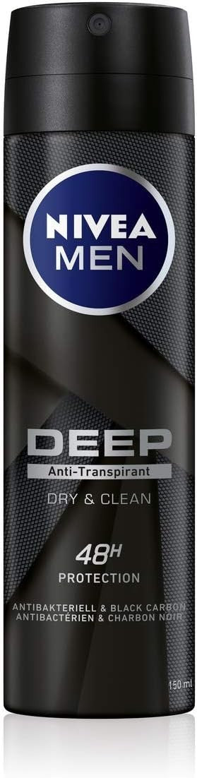 NIVEA MEN DEEP Antiperspirant Deodorant Spray 150ml x6 – Long Lasting Freshness