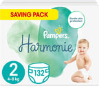 Pampers Harmonie Nappies Size 2, 132 Count | Baby Diapers 4-8kg Gentle Care by Pampers
