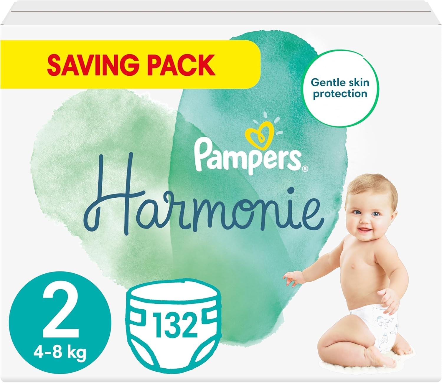 Pampers Harmonie Nappies Size 2, 132 Count | Baby Diapers 4-8kg Gentle Care by Pampers