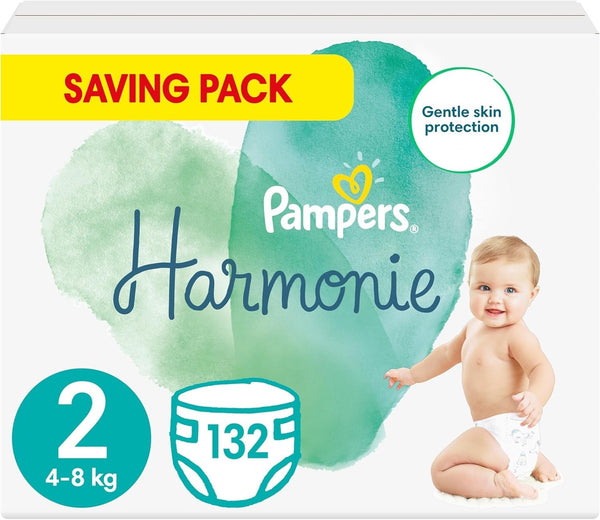 Pampers Harmonie Nappies Size 2, 132 Count | Baby Diapers 4-8kg Gentle Care