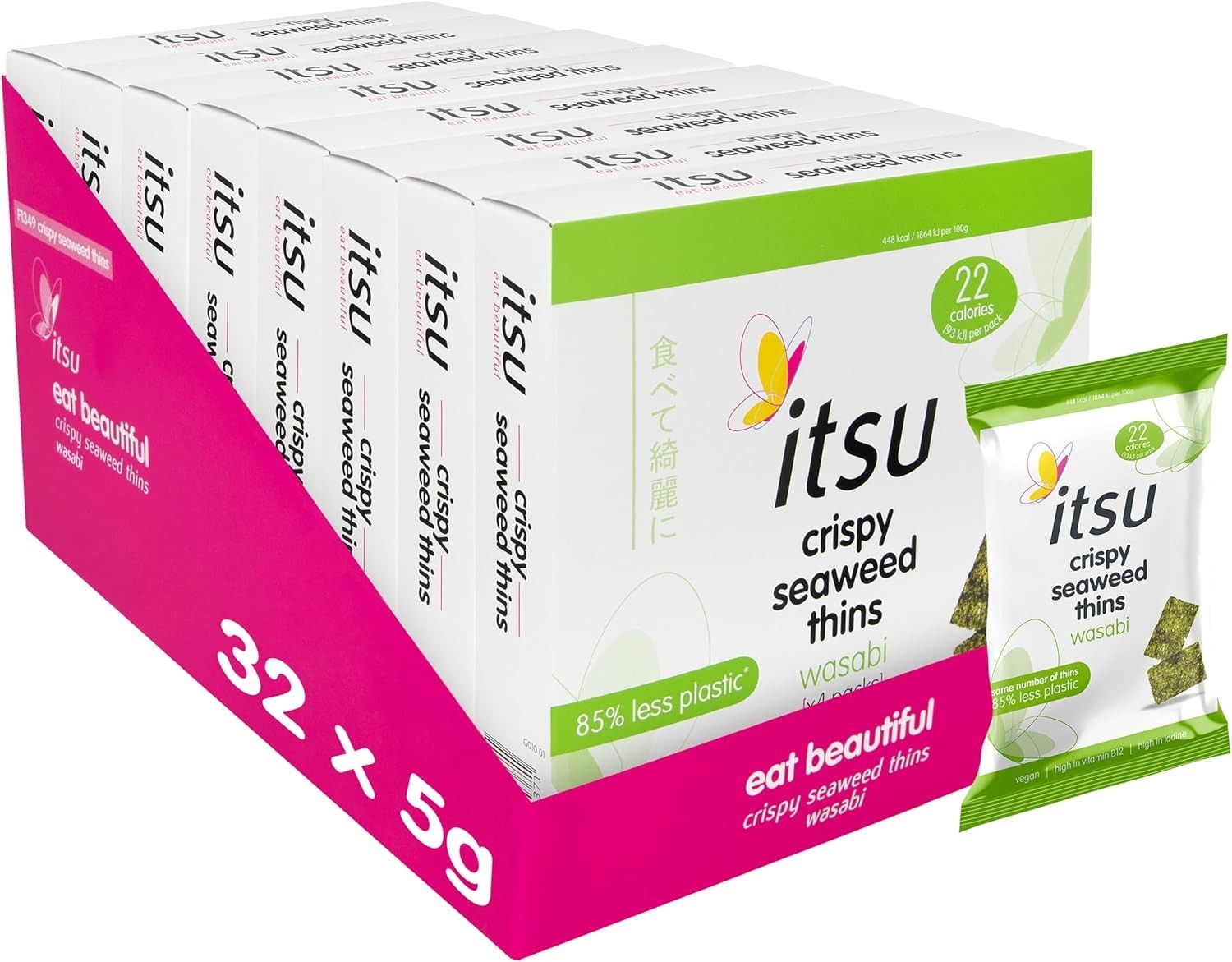 itsu Wasabi Seaweed Thins 32 Pack | Vegan Crispy Seaweed Snacks 5g Each by Thins