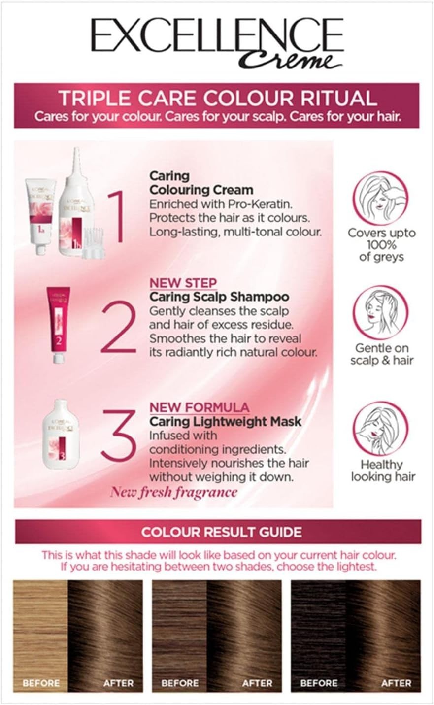 L’Oréal Excellence Crème 6 Natural Light Brown Hair Dye | 100% Grey Coverage by L'Oreal Paris