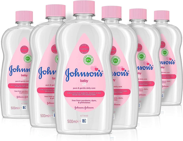 Johnson's Baby Oil 500ml x6 | Fragrance-Free Moisturising Oil for Baby Skin