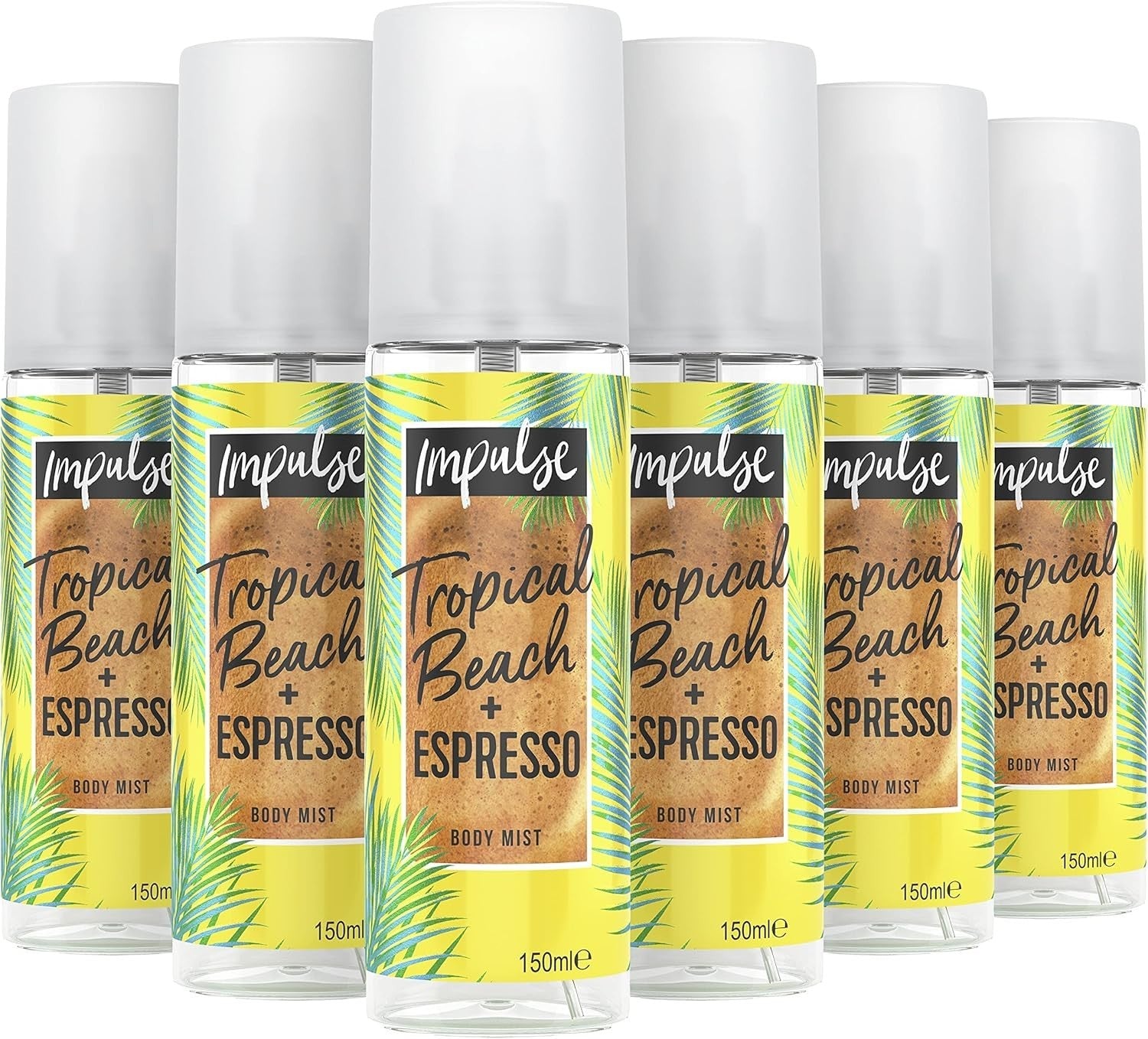 6x Impulse Tropical Beach + Espresso Body Mist Spray 150ml – Fresh Fragrance by Impulse