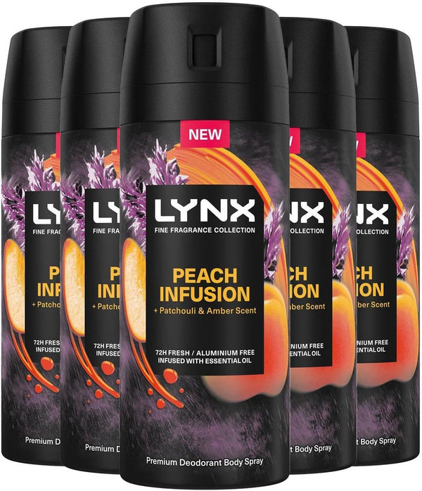Lynx Peach Infusion Deodorant Spray 150ml x5 | 72H Freshness Aluminium-Free