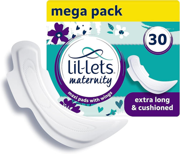 Lil-Lets Maternity Towels Extra Long Maxi Pads with Wings, 3 Packs (30)