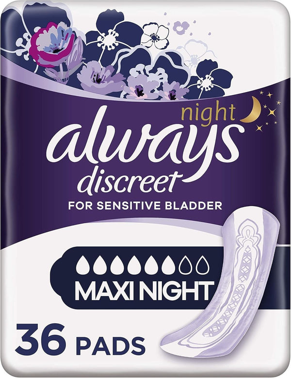 Always Discreet Maxi Night Pads for Women 36 Count