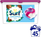 Surf 3 in 1 Laundry Capsules Coconut Bliss XL Pack 45 Washes (2 Pack) Bulk Buy by Surf