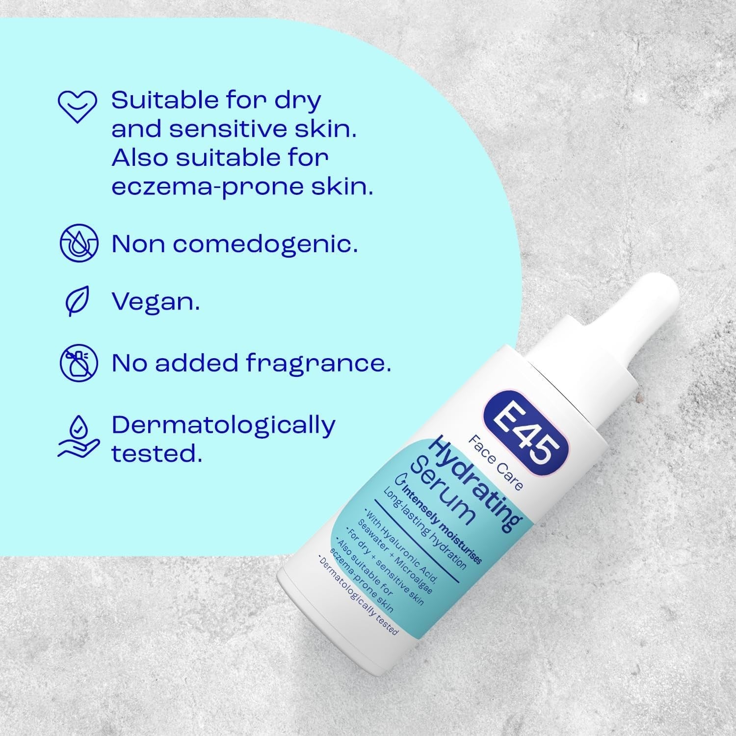 E45 Face Hydrating Serum 30ml | 48h Hyaluronic Acid for Dry Sensitive Skin by E45