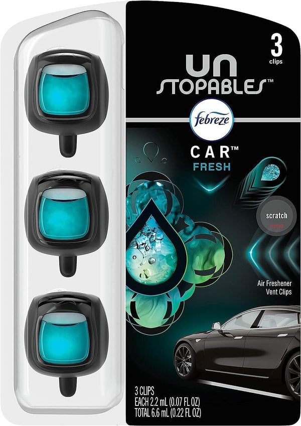 Febreze Car Air Freshener Vent Clip Unstoppables Fresh Scent 0.07oz 3 Pack