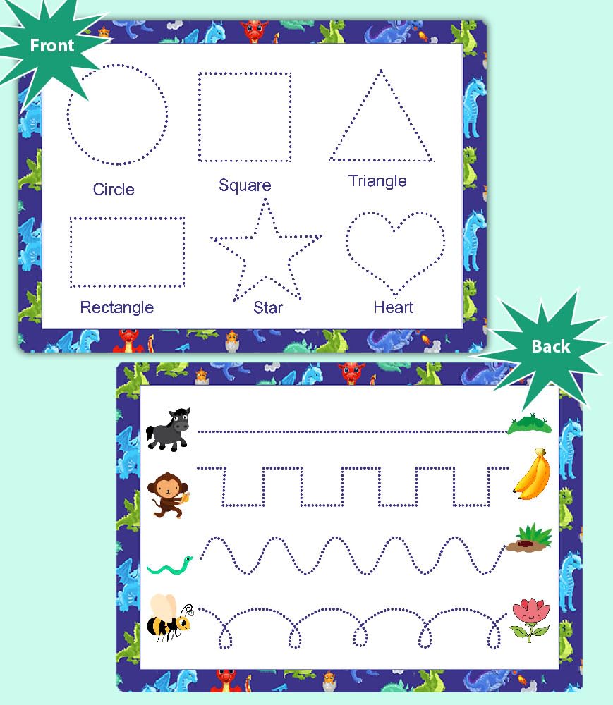 Kids Tracing Set with Pen A‑Z Alphabet, Numbers, Shapes & Custom Name 4 Workboard Mats for Handwriting Practice by ZStore