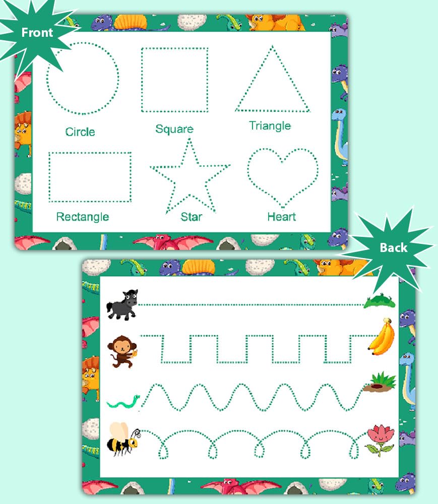 Personalized Name, Alphabet, Numbers & Shapes Sheets For Kids Write Wipe Tracing Mats With Erase Pen by ZStore