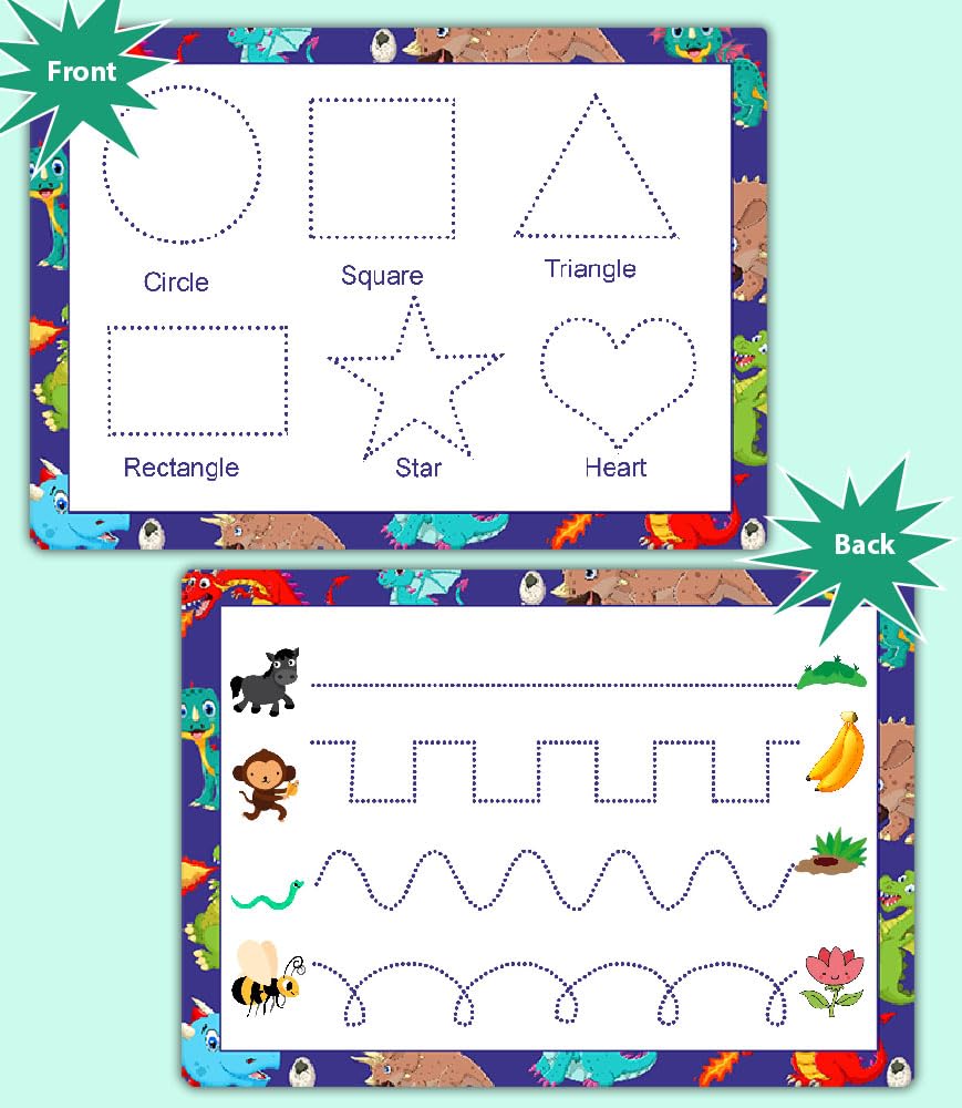 Handwriting Practice Mat For Kids Fun Write-And-Wipe Tracing Boards With Letters, Numbers, Shapes & Personalised Name Sheet by ZStore