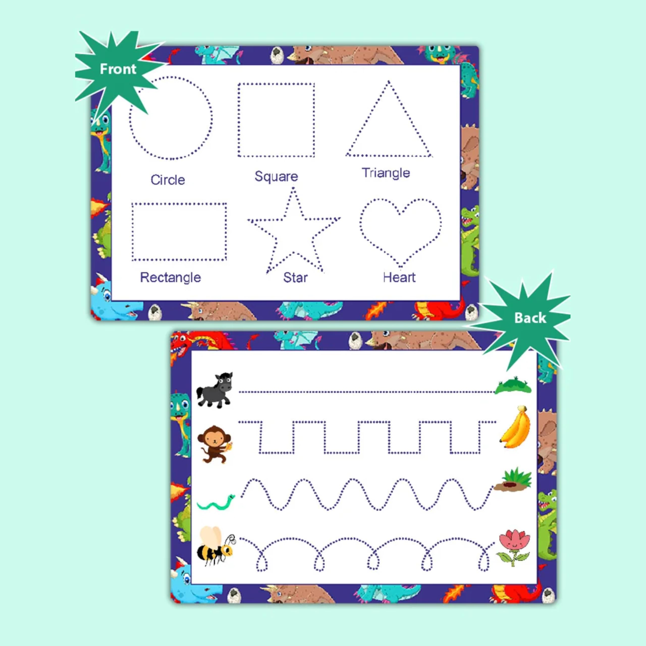 Skills Booster for Toddlers – Tracing Shapes & Lines Worksheet | Reusable Double-Sided Practice Mat | Tear-Resistant & Wipe-Clean Writing Sheet for Early Learners by ZStore