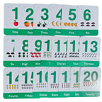 ABC 26 Alphabet & 1-20 Number Flash Cards for kids with uppercase/lowercase letters and counting illustrations.