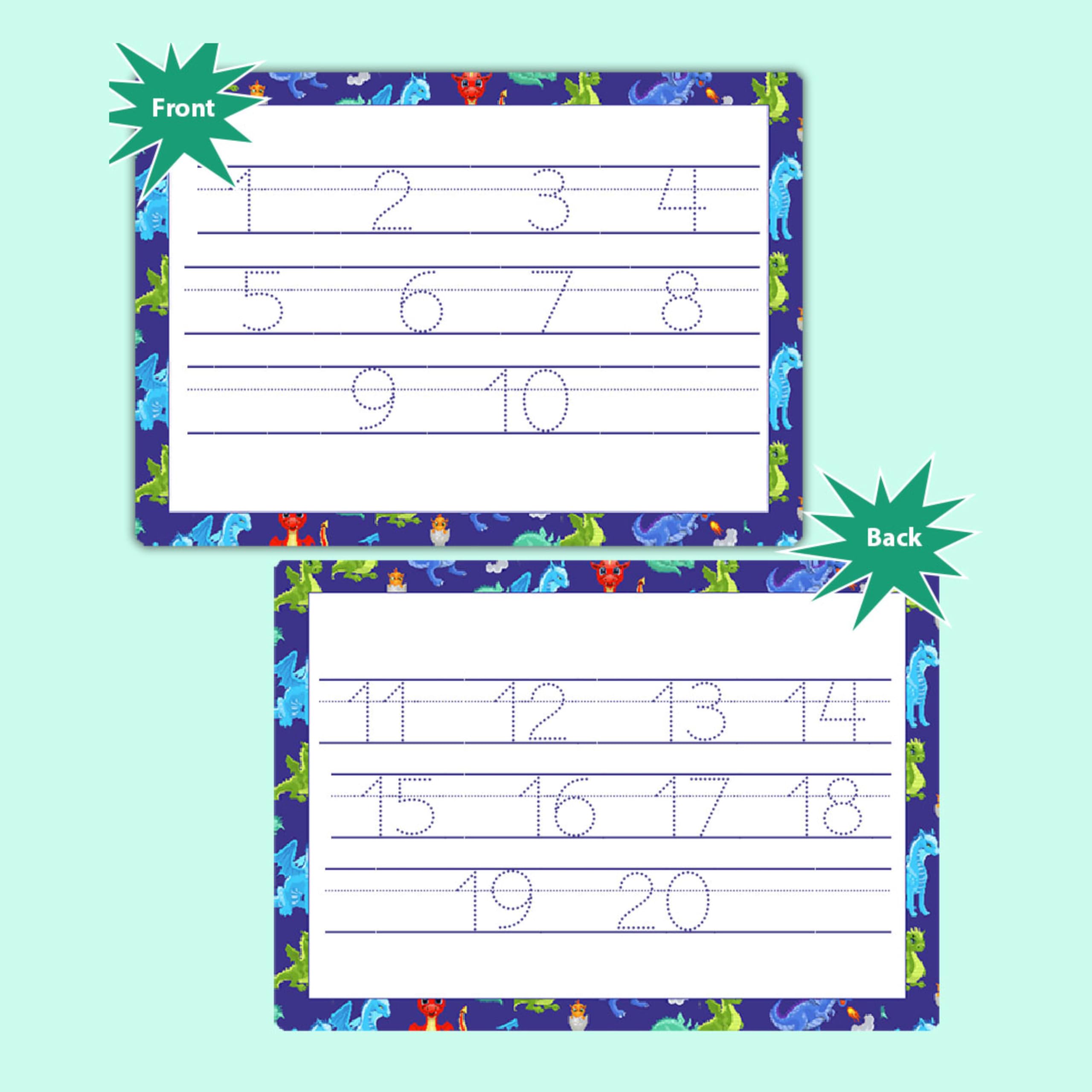 Number Tracing 1 To 20 Practice Mat Wipe Clean Toddlers by ZStore