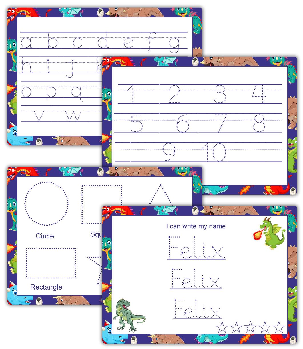 Handwriting Practice Mat For Kids Fun Write-And-Wipe Tracing Boards With Letters, Numbers, Shapes & Personalised Name Sheet by ZStore