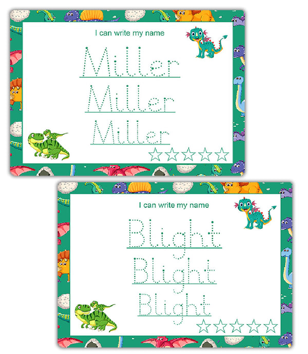 Personalized Name Writing Mat – Dinosaur Handwriting Practice Board, Waterproof & Reusable