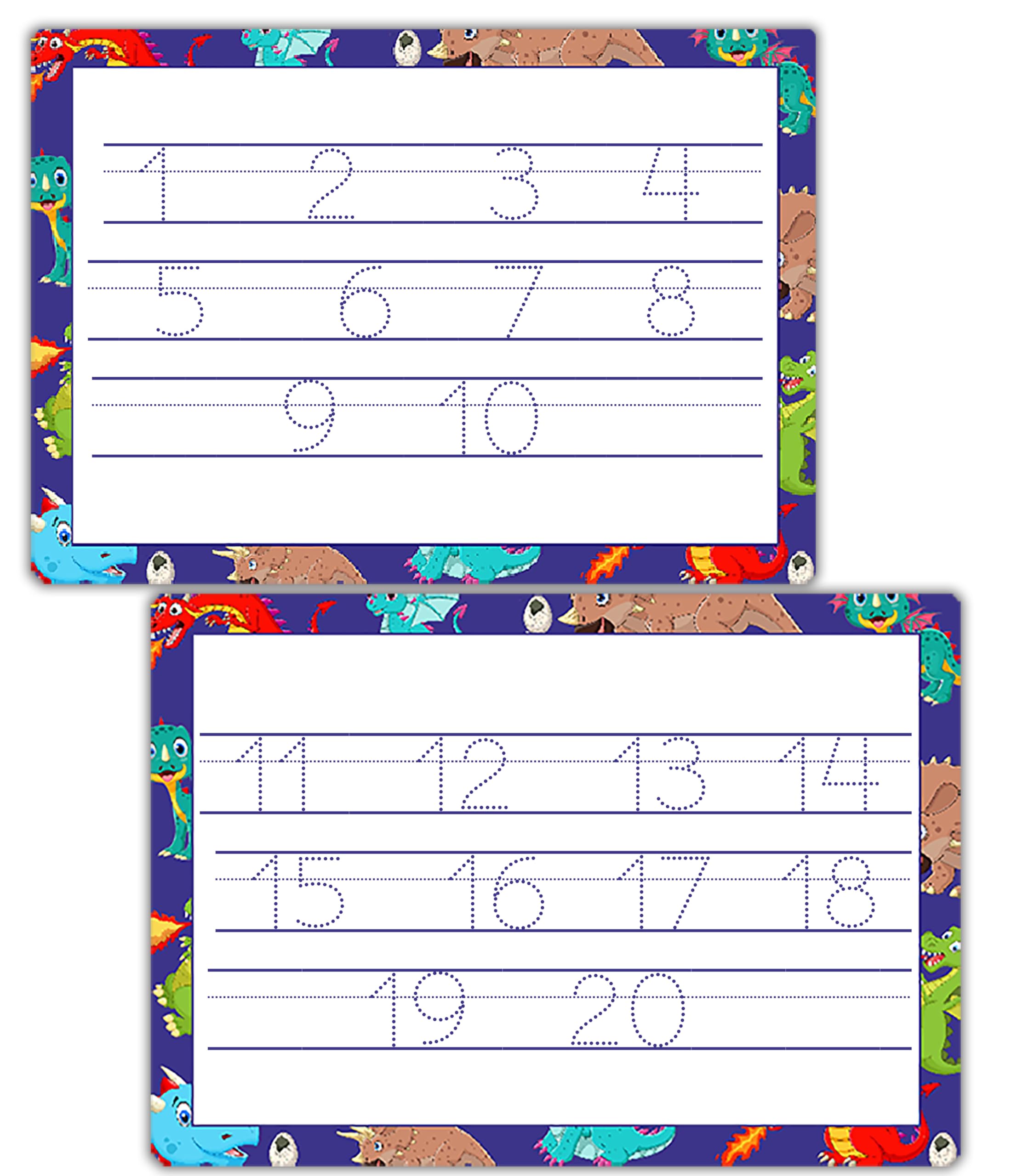 Reusable Number Formation Worksheets for Kids – Numbers 1–20 Tracing Practice Mats | Double-Sided Writing Sheets – Dragons Theme | Early Educational Gift for Kids by ZStore