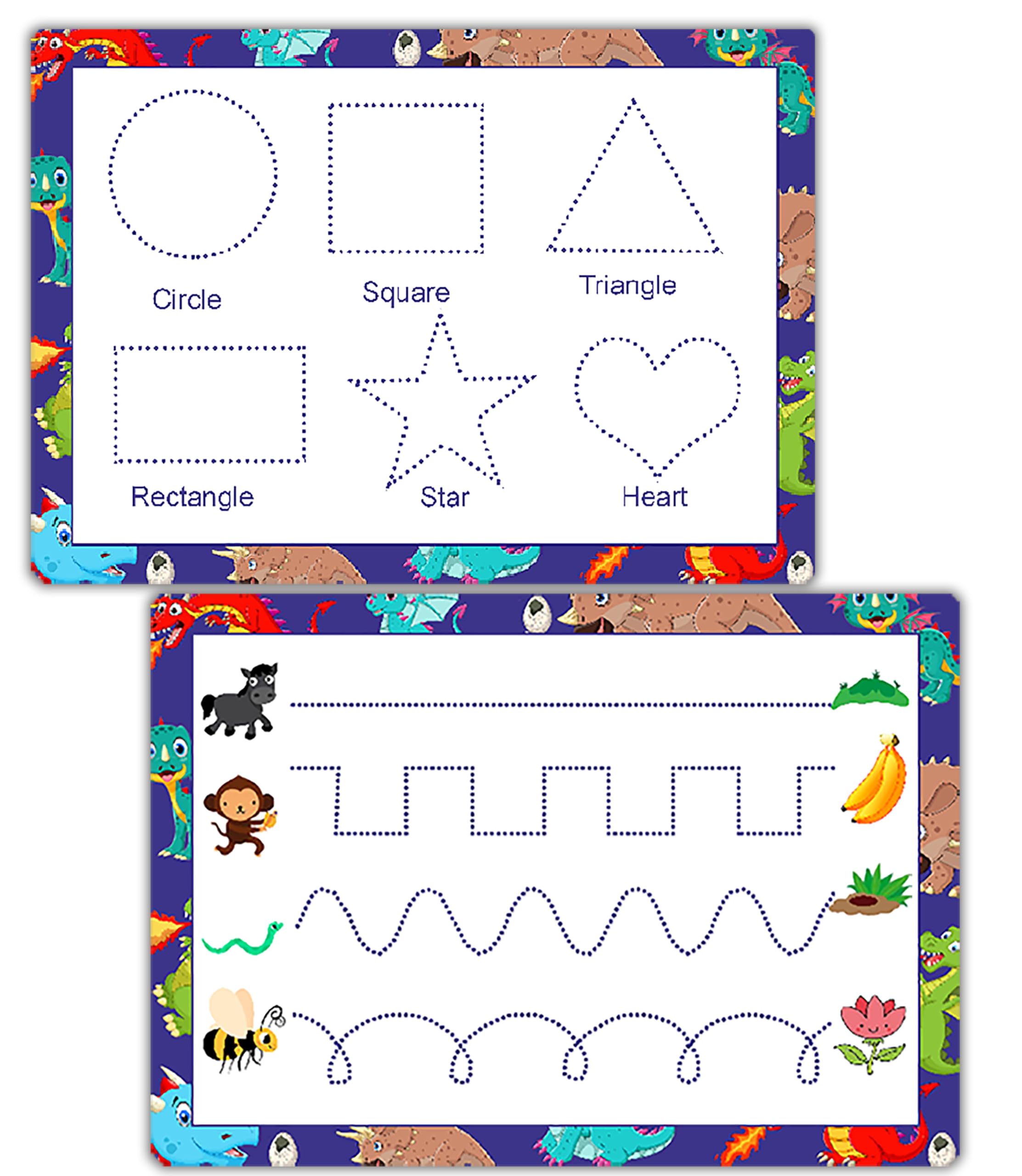 Skills Booster for Toddlers – Tracing Shapes & Lines Worksheet | Reusable Double-Sided Practice Mat | Tear-Resistant & Wipe-Clean Writing Sheet for Early Learners by ZStore