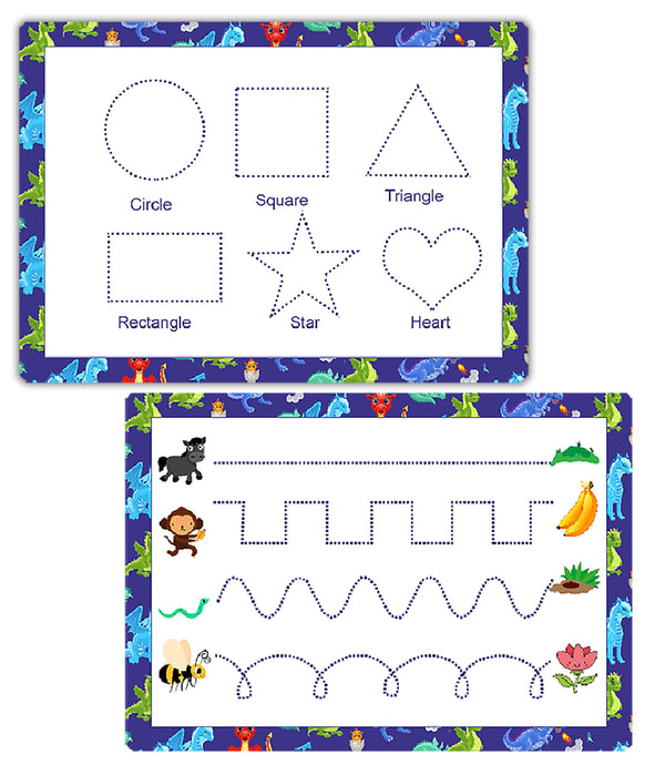 Tracing Board Toddlers – Reusable Dinosaur Themed Shapes Tracing Mat with Dry-Erase Marker