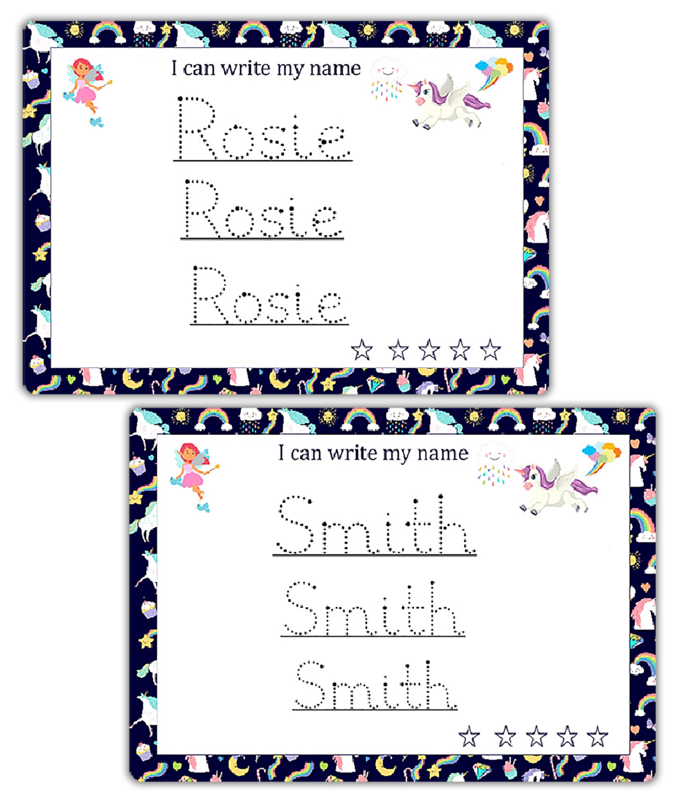 Personalized Name Writing Practice Mat for Kids – Unicorn-Theme by ZStore
