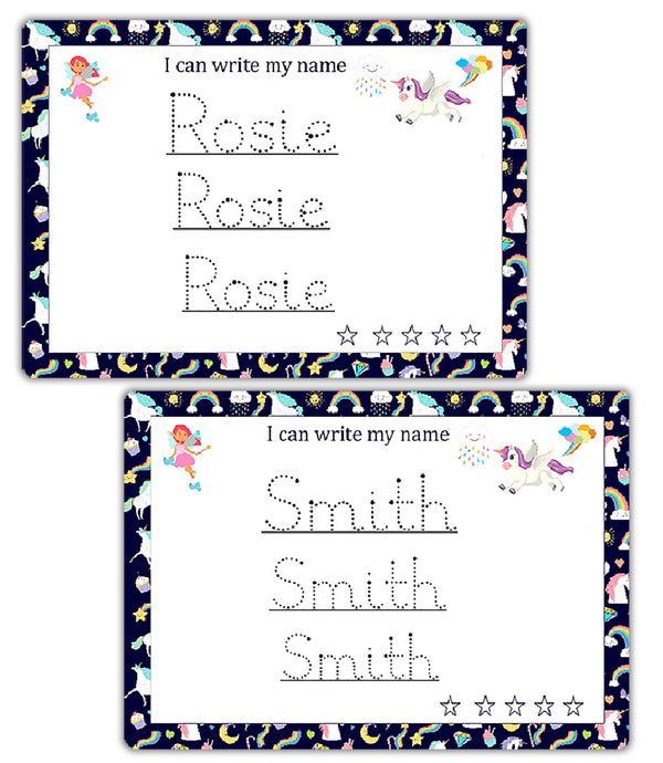 Personalized Name Writing Mat – Unicorn Dry Erase Practice Board for Kids