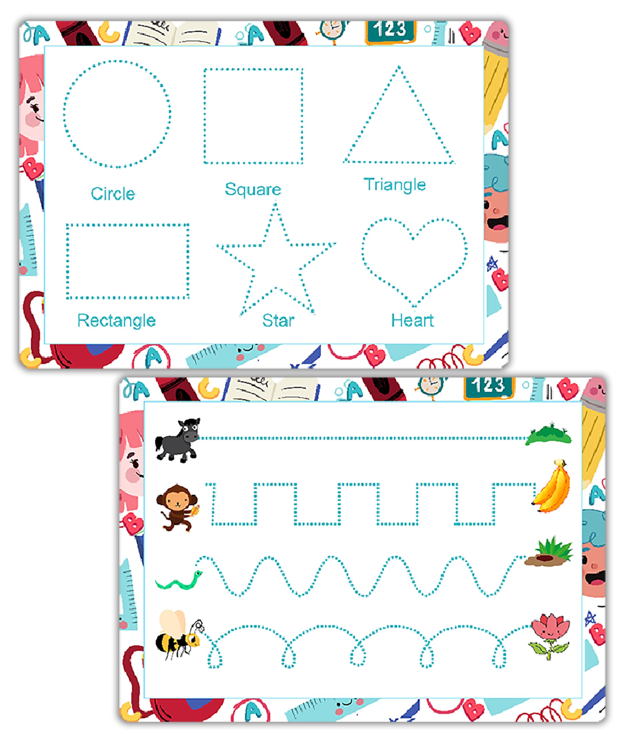 Trace at Home Worksheets for Toddlers – Shape & Line Writing Practice Mat | Reusable, Wipeable Double-Sided Sheet | Early Education Tool for Preschool Kids by ZStore